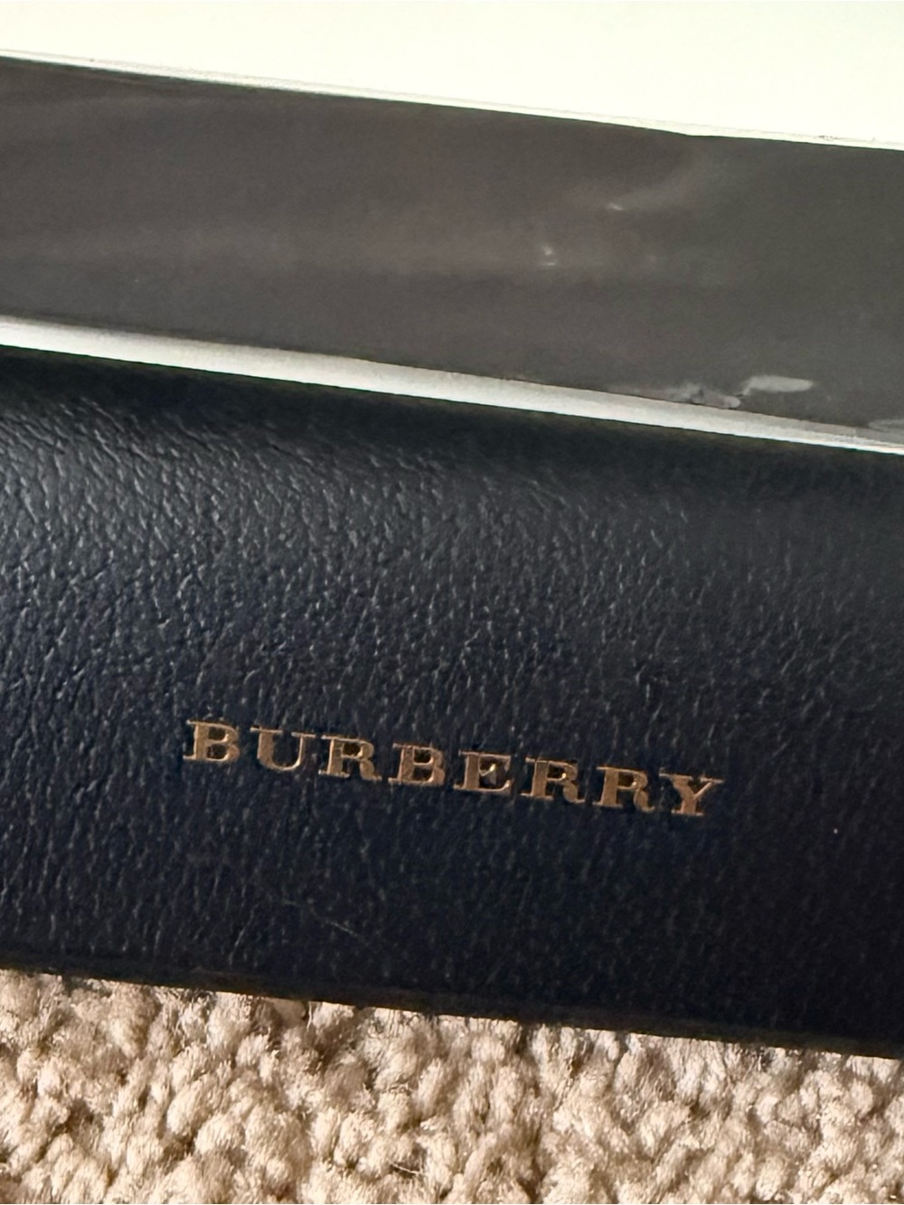 Burberry Black Leather eyeglass case with new cleaning cloth